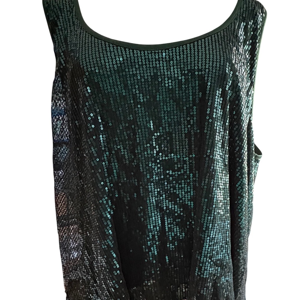 Hunter Green Sequin Tank Top Sleeveless Scoop Neck Emerald Glam Party Top